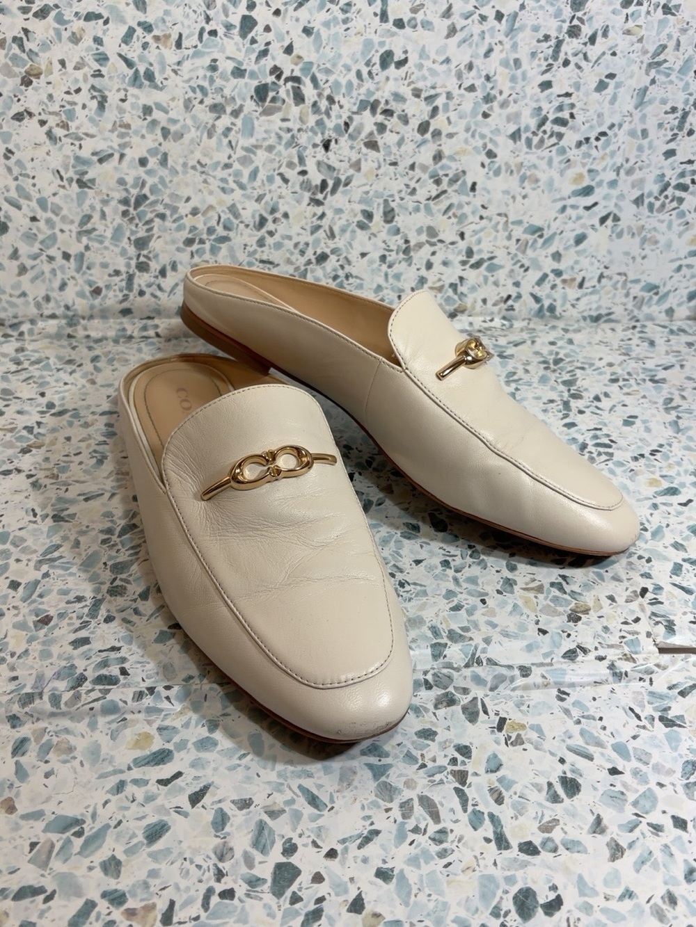 COACH Sienna Slide Chalk Leather Horsebit Mule Loafers Size 8.5 - Picture 2 of 7